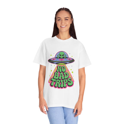 No Bad Trips Alien Tee – Psychedelic UFO Comfort Colors Shirt