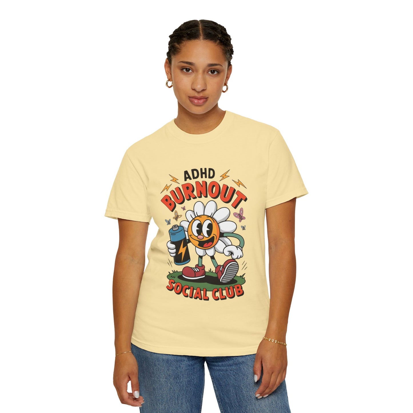 ADHD Burnout Social Club Tee – Funny Retro Flower Character Shirt