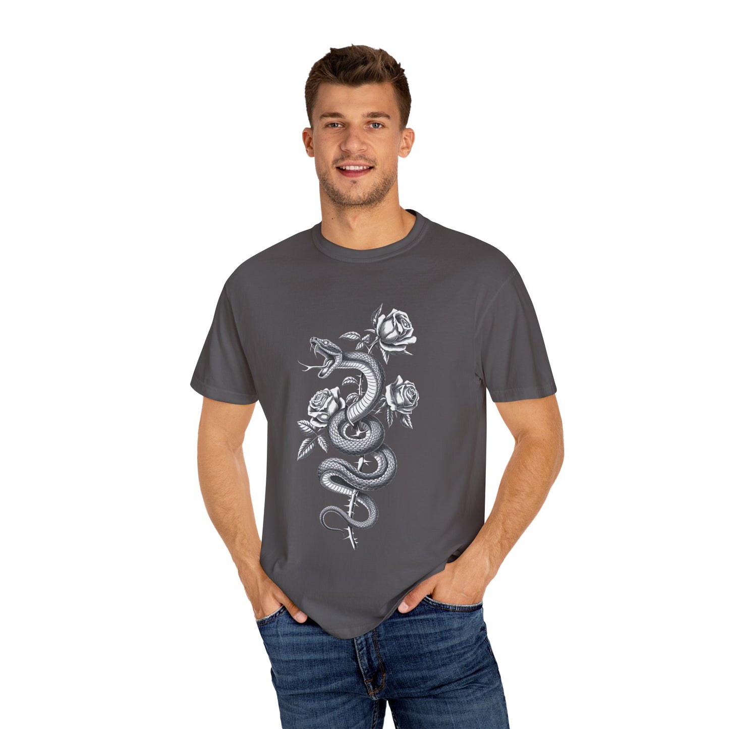 Snake and Rose Blackout Tee – Traditional Tattoo Art Shirt