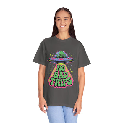 No Bad Trips Alien Tee – Psychedelic UFO Comfort Colors Shirt