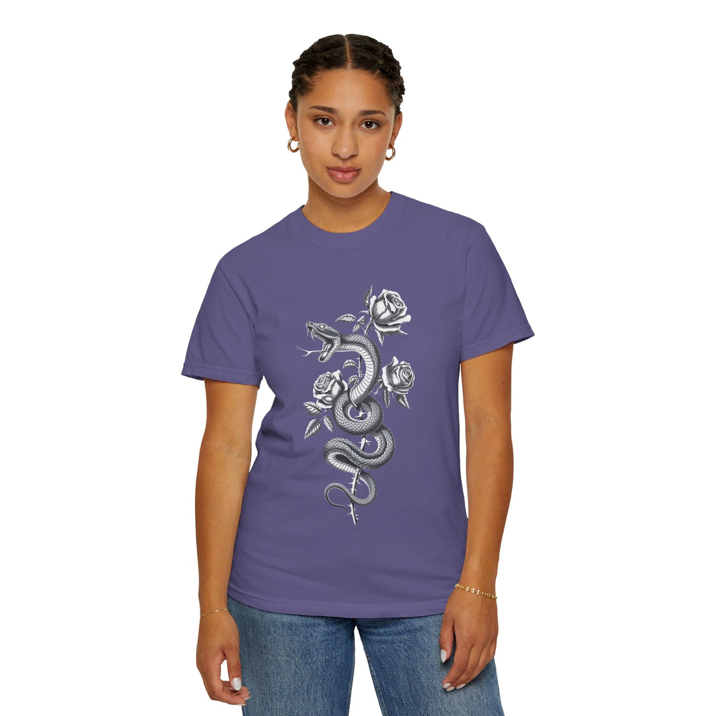 Snake and Rose Blackout Tee – Traditional Tattoo Art Shirt