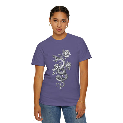 Snake and Rose Blackout Tee – Traditional Tattoo Art Shirt