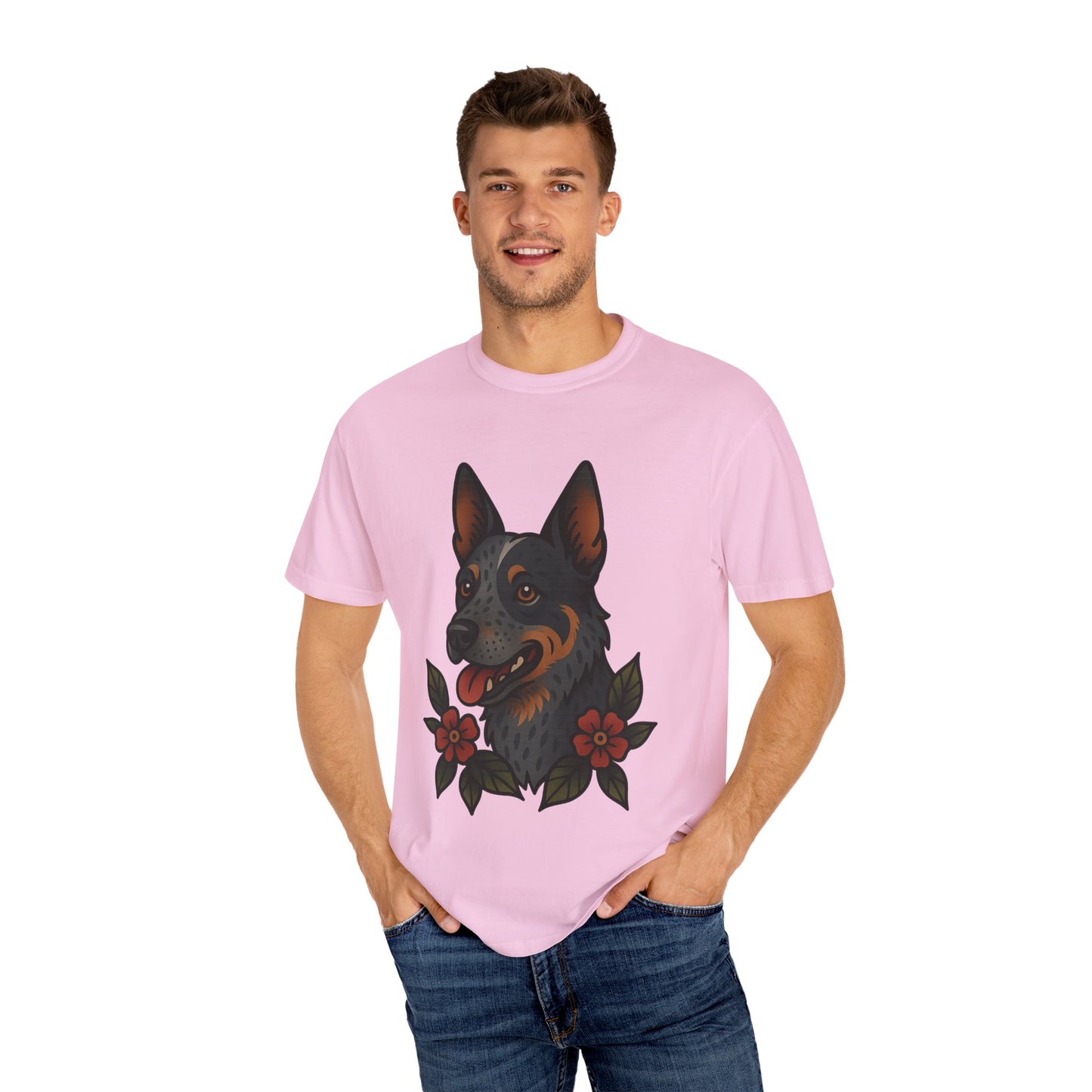 Australian Cattle Dog Floral Tattoo Tee – Comfort Colors Unisex Garment-Dyed T-Shirt