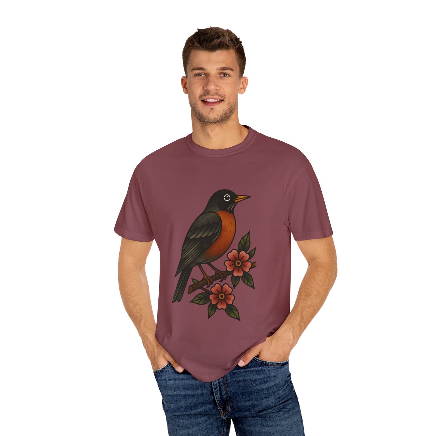 Robin & Wildflower Tattoo Tee – Comfort Colors Unisex Garment-Dyed T-Shirt