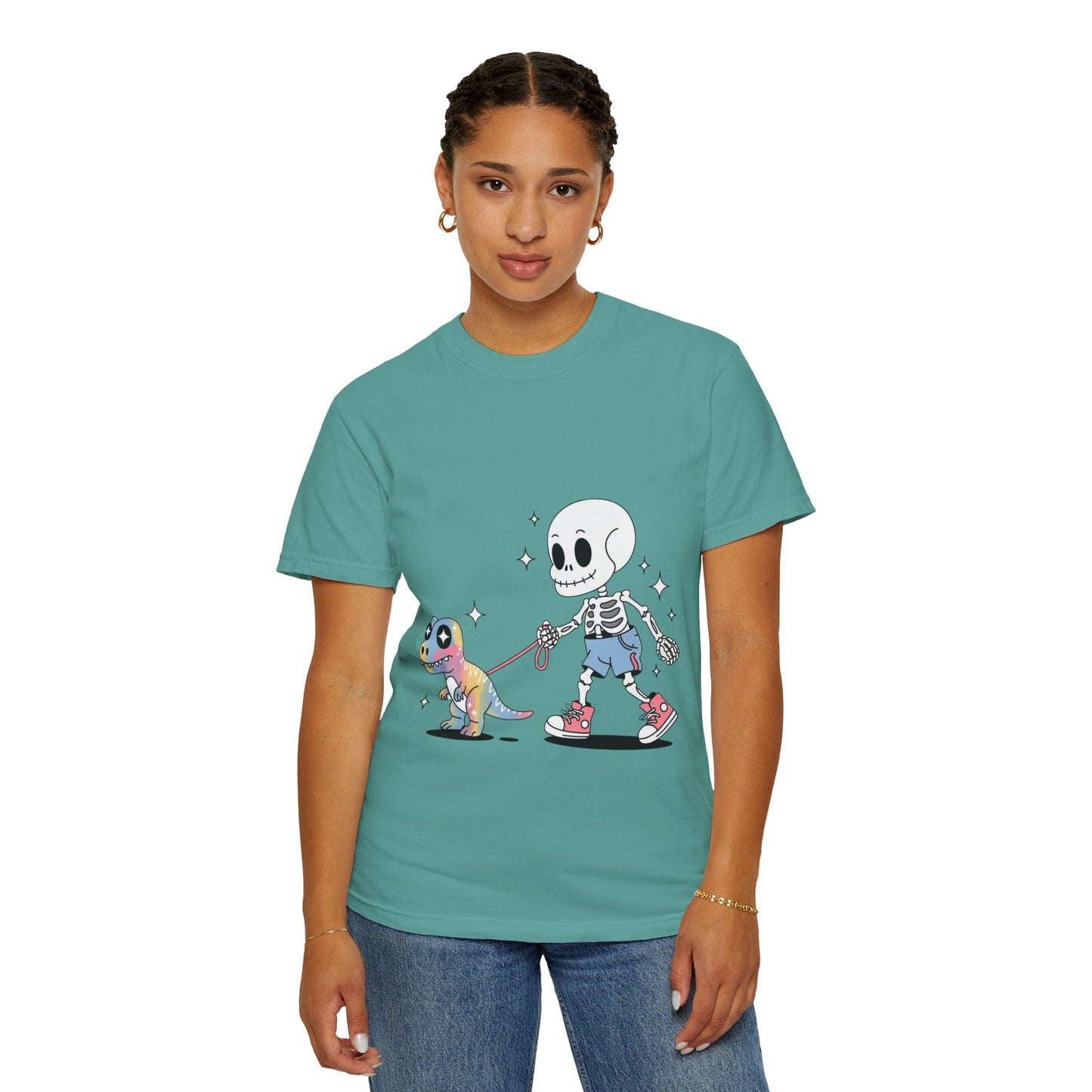Dino Walk Tee – Skeleton Walking Rainbow Dinosaur Shirt