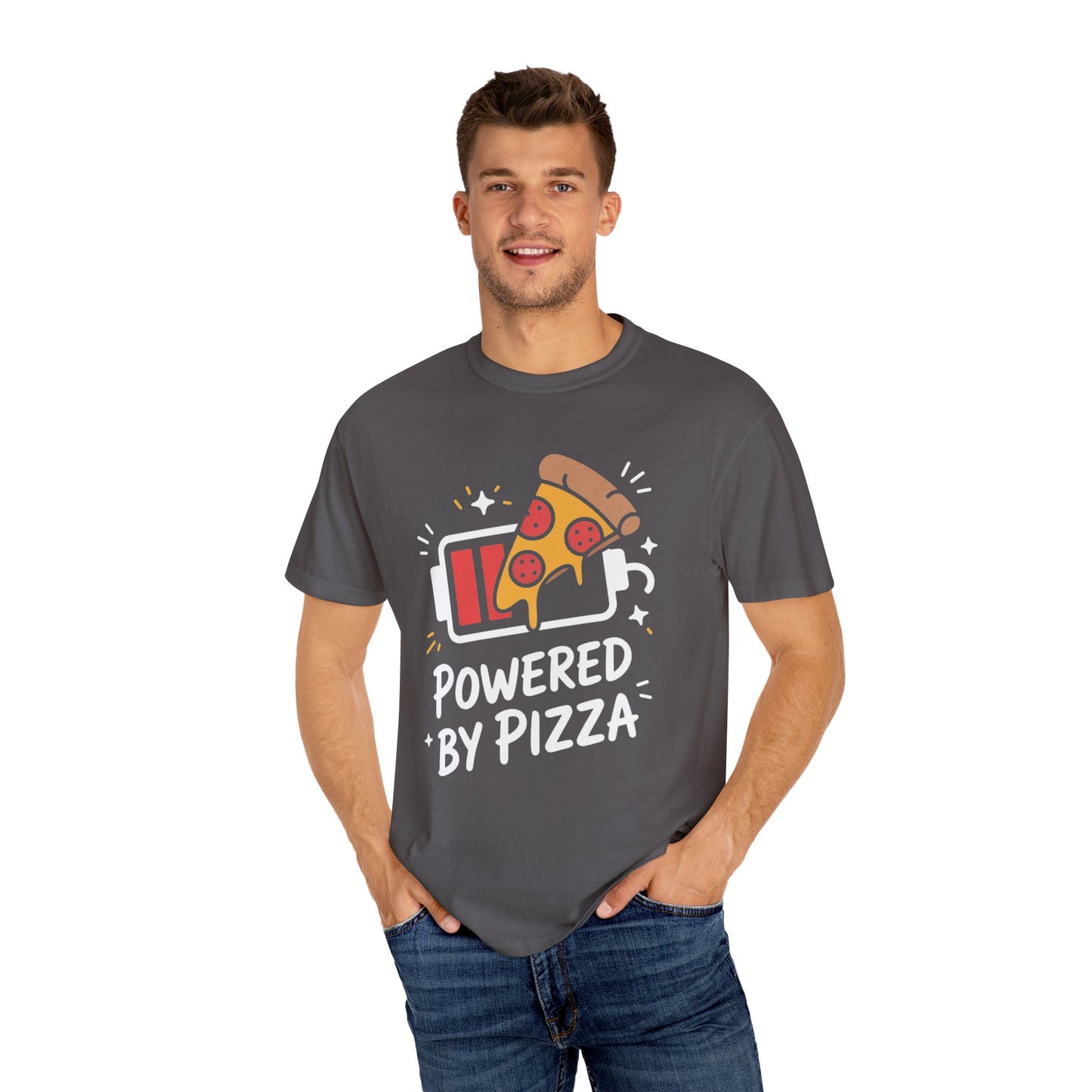 Comfort Colors Unisex Garment-Dyed T-Shirt | “Powered by Pizza” Funny Pizza Lover Graphic Tee