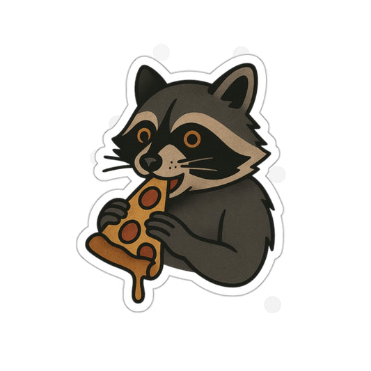 Pizza Raccoon Sticker – Mischievous Tattoo Style Vinyl Decal