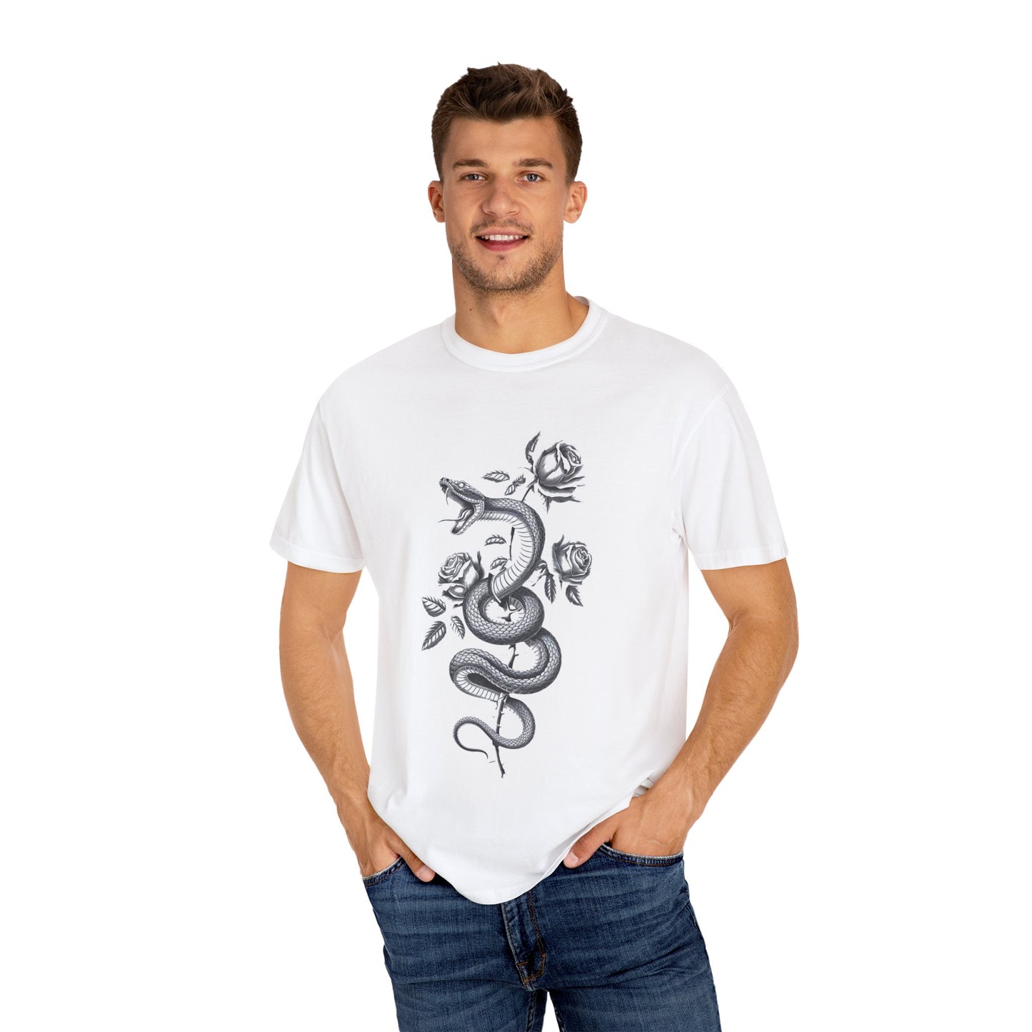 Snake and Rose Blackout Tee – Traditional Tattoo Art Shirt