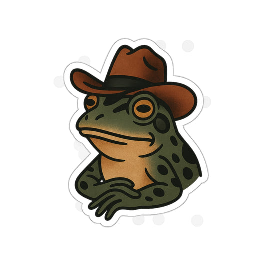 Cowboy Frog Sticker – Western Tattoo Style Vinyl Decal
