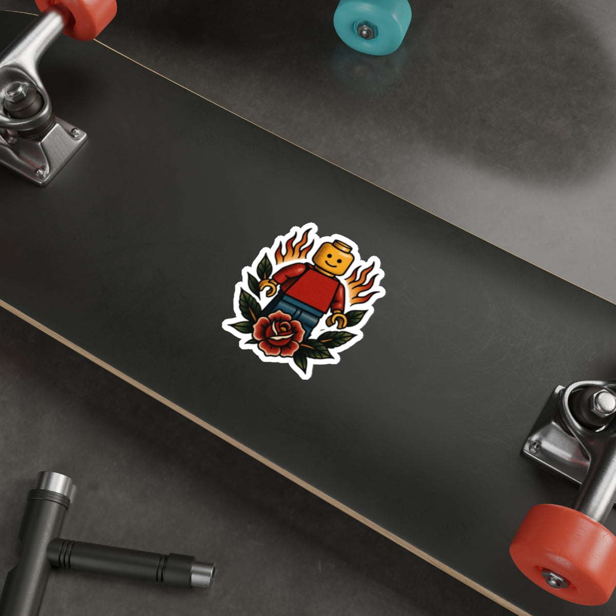 Lego-Inspired Flame Rose Sticker – Toy & Tattoo Mashup Vinyl Decal