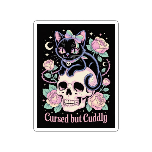 Cursed but Cuddly Cat Sticker – Die-Cut Vinyl Sticker