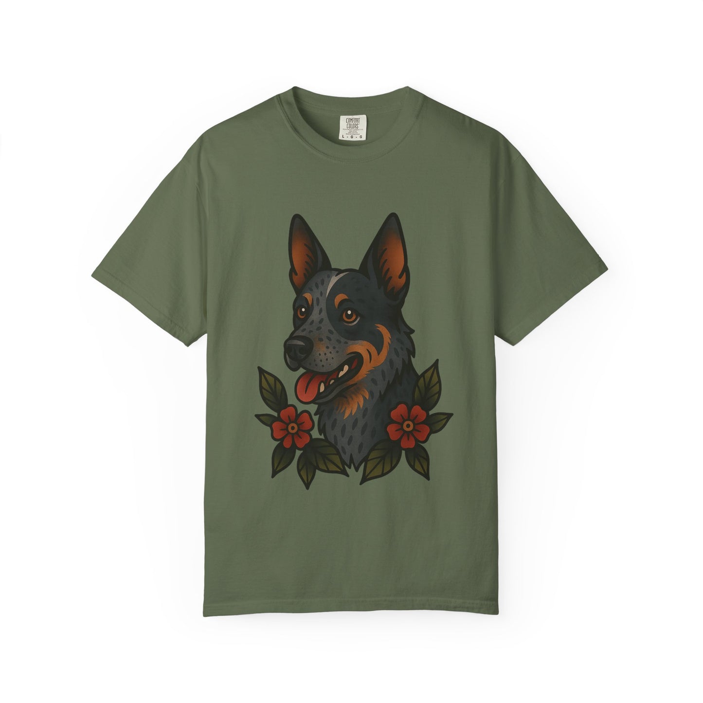 Australian Cattle Dog Floral Tattoo Tee – Comfort Colors Unisex Garment-Dyed T-Shirt