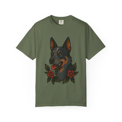 Australian Cattle Dog Floral Tattoo Tee – Comfort Colors Unisex Garment-Dyed T-Shirt