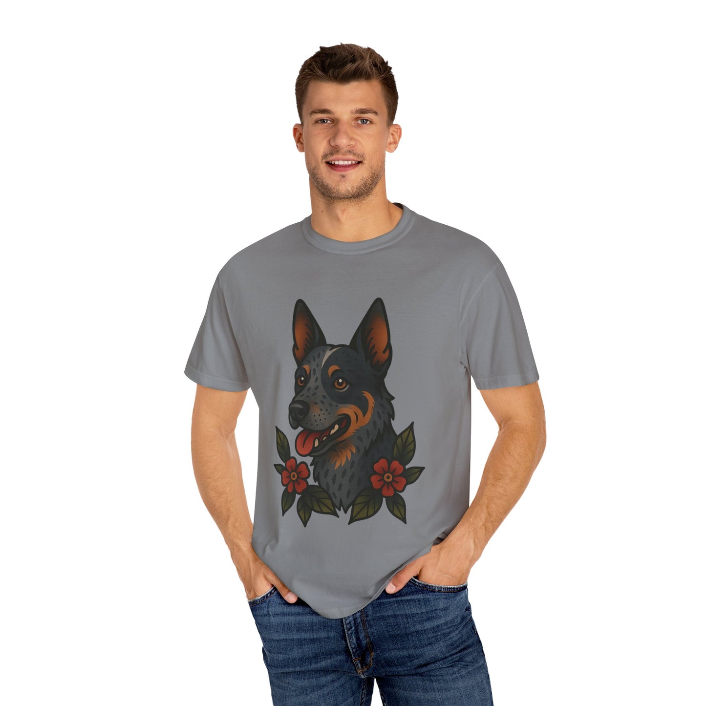 Australian Cattle Dog Floral Tattoo Tee – Comfort Colors Unisex Garment-Dyed T-Shirt