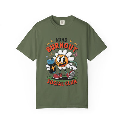 ADHD Burnout Social Club Tee – Funny Retro Flower Character Shirt