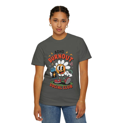 ADHD Burnout Social Club Tee – Funny Retro Flower Character Shirt