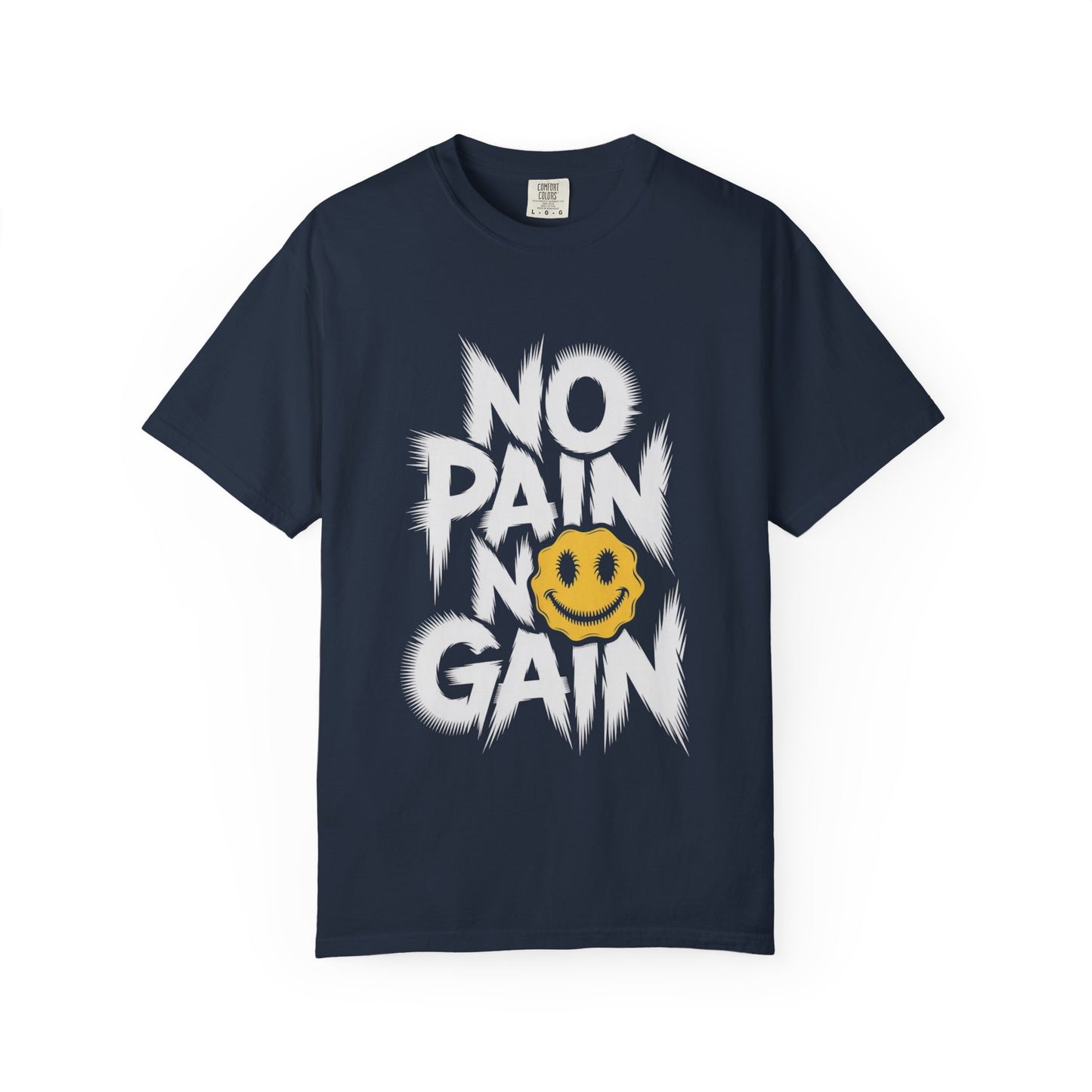 No Pain No Gain Tee – Bold Smiley Face Workout Shirt
