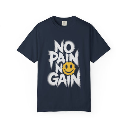 No Pain No Gain Tee – Bold Smiley Face Workout Shirt