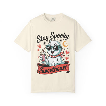 Stay Spooky Sweetheart Tee – Retro Ghost Milkshake Comfort Colors T-Shirt