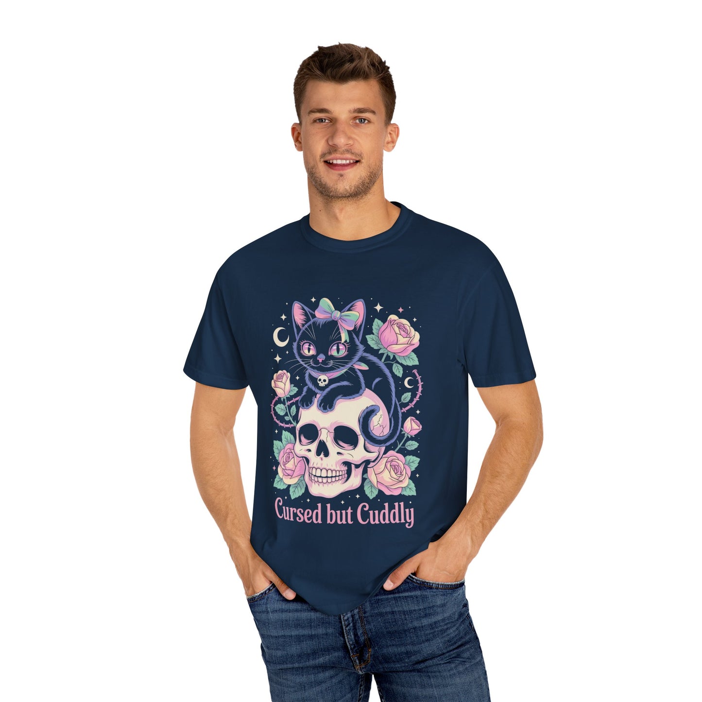 Cursed but Cuddly Cat Tee – Pastel Goth Black Cat T-Shirt