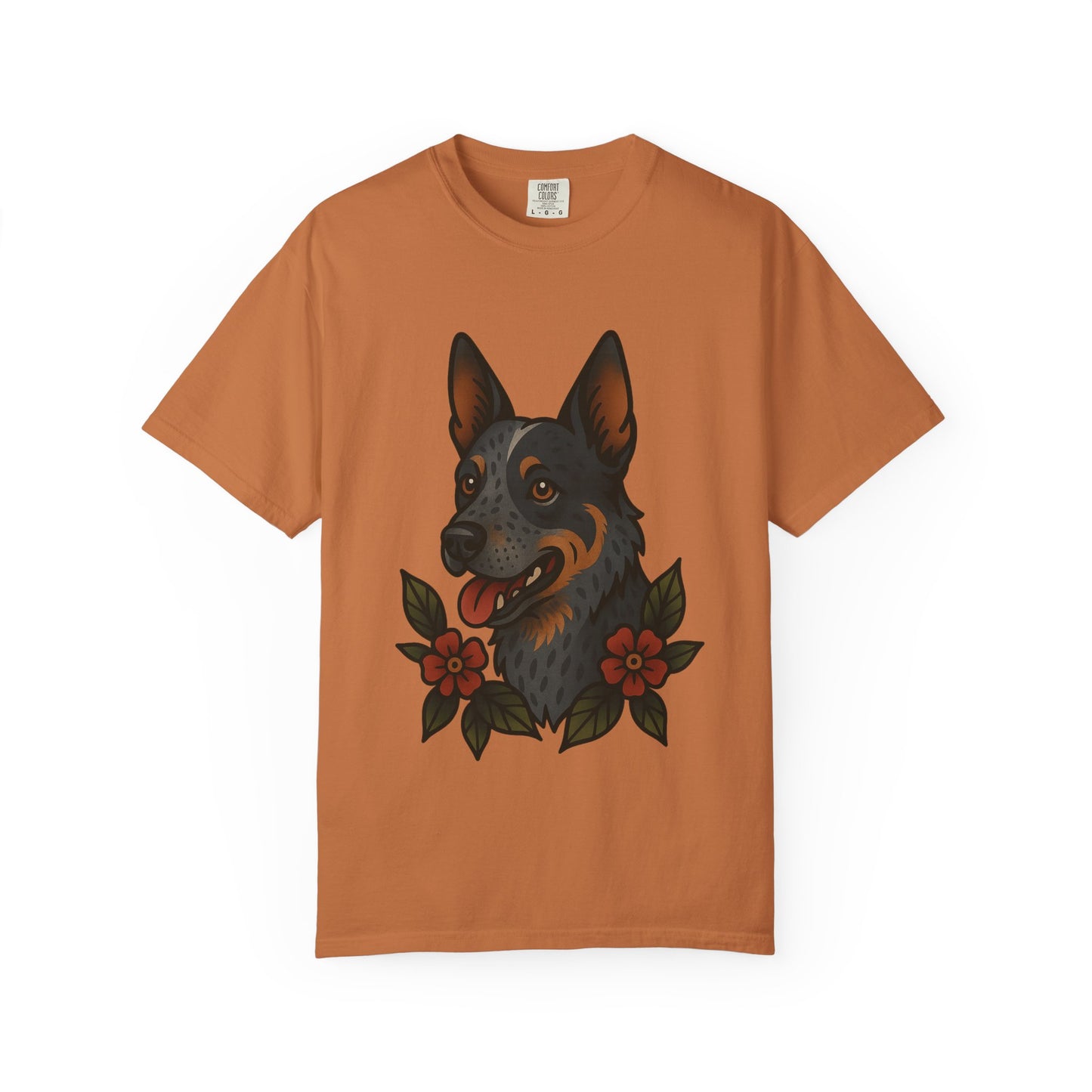 Australian Cattle Dog Floral Tattoo Tee – Comfort Colors Unisex Garment-Dyed T-Shirt