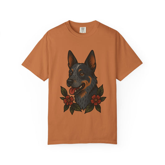 Australian Cattle Dog Floral Tattoo Tee – Comfort Colors Unisex Garment-Dyed T-Shirt