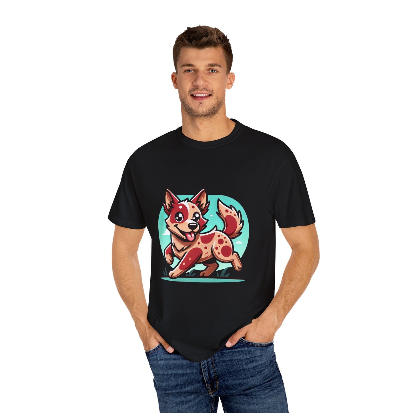 Playful Red Heeler Cartoon Dog T-Shirt – Comfort Colors Unisex Garment-Dyed Tee