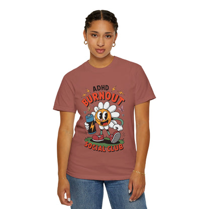 ADHD Burnout Social Club Tee – Funny Retro Flower Character Shirt