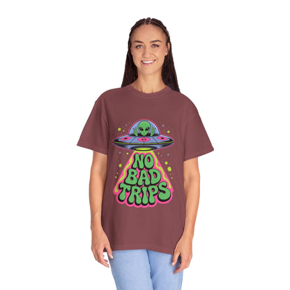 No Bad Trips Alien Tee – Psychedelic UFO Comfort Colors Shirt