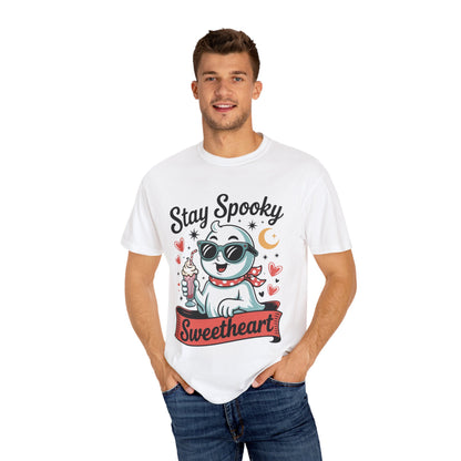 Stay Spooky Sweetheart Tee – Retro Ghost Milkshake Comfort Colors T-Shirt