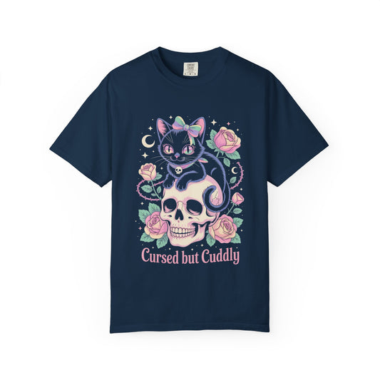Cursed but Cuddly Cat Tee – Pastel Goth Black Cat T-Shirt
