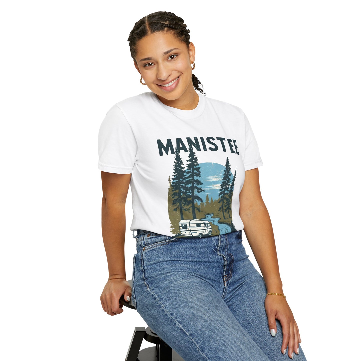 Manistee National Forest RV T-Shirt – Unisex Michigan Camping Tee with Trees & Camper Van Design