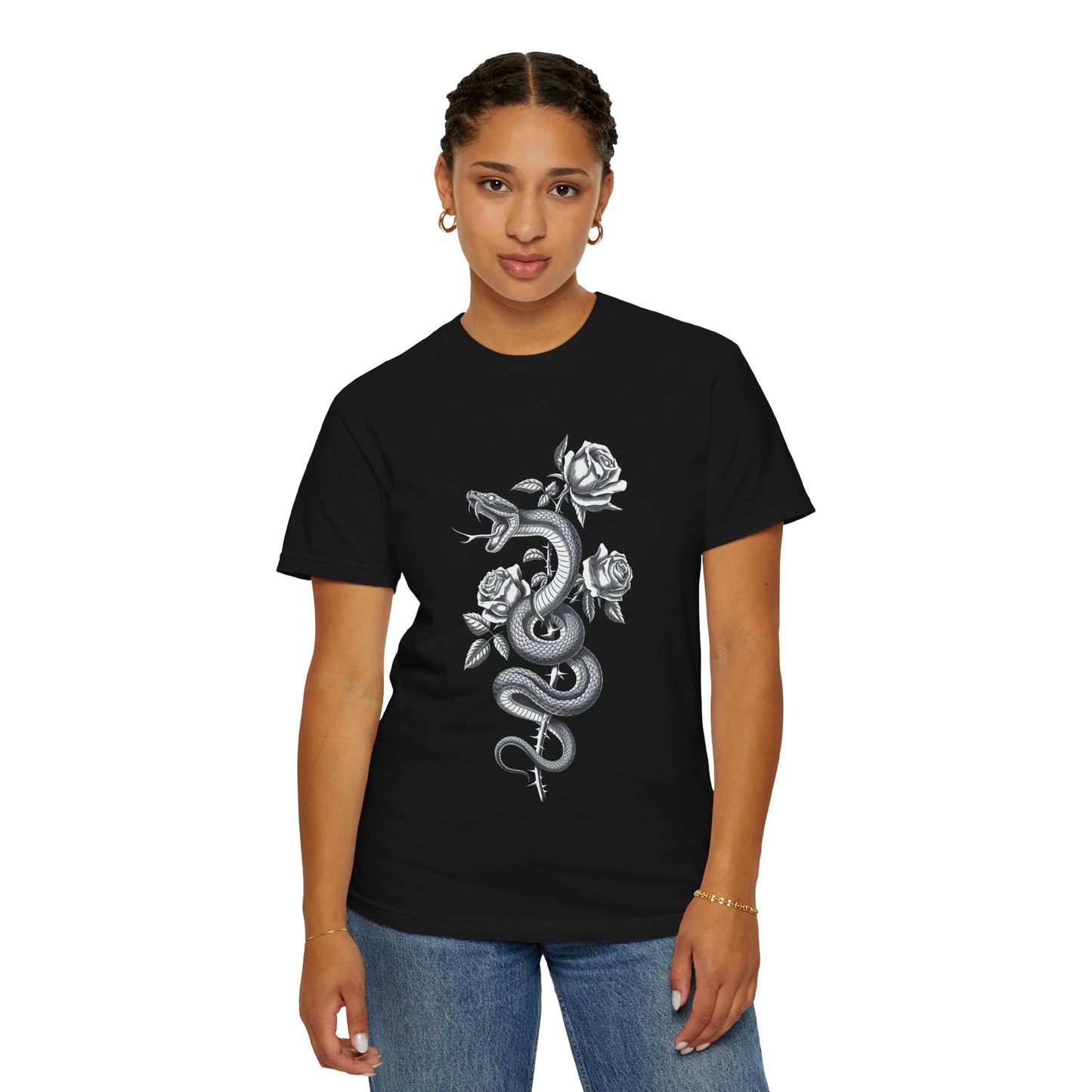 Snake and Rose Blackout Tee – Traditional Tattoo Art Shirt