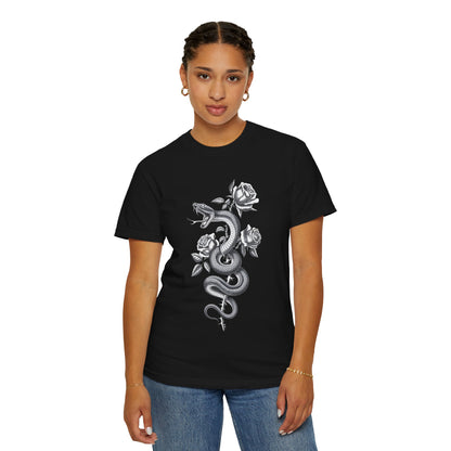 Snake and Rose Blackout Tee – Traditional Tattoo Art Shirt