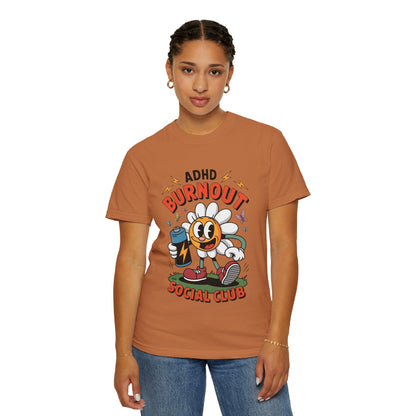 ADHD Burnout Social Club Tee – Funny Retro Flower Character Shirt