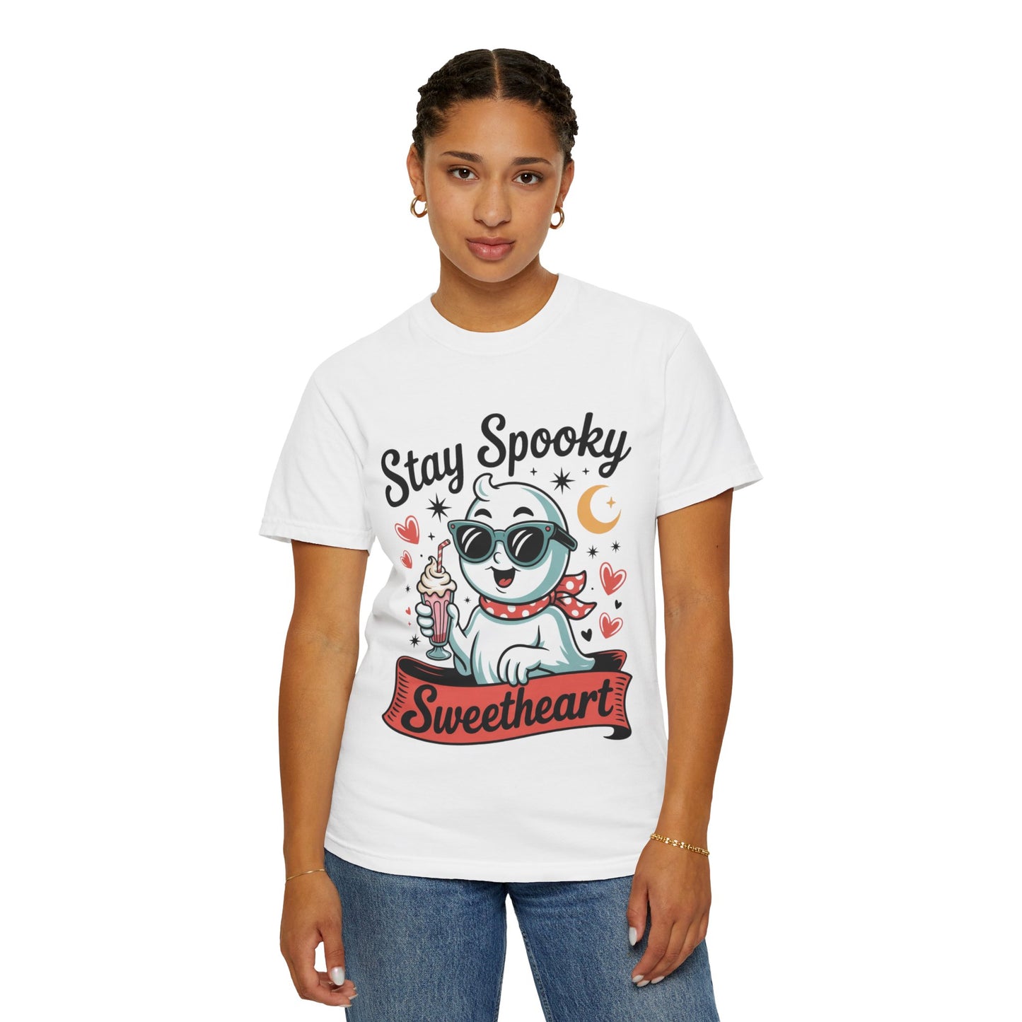 Stay Spooky Sweetheart Tee – Retro Ghost Milkshake Comfort Colors T-Shirt