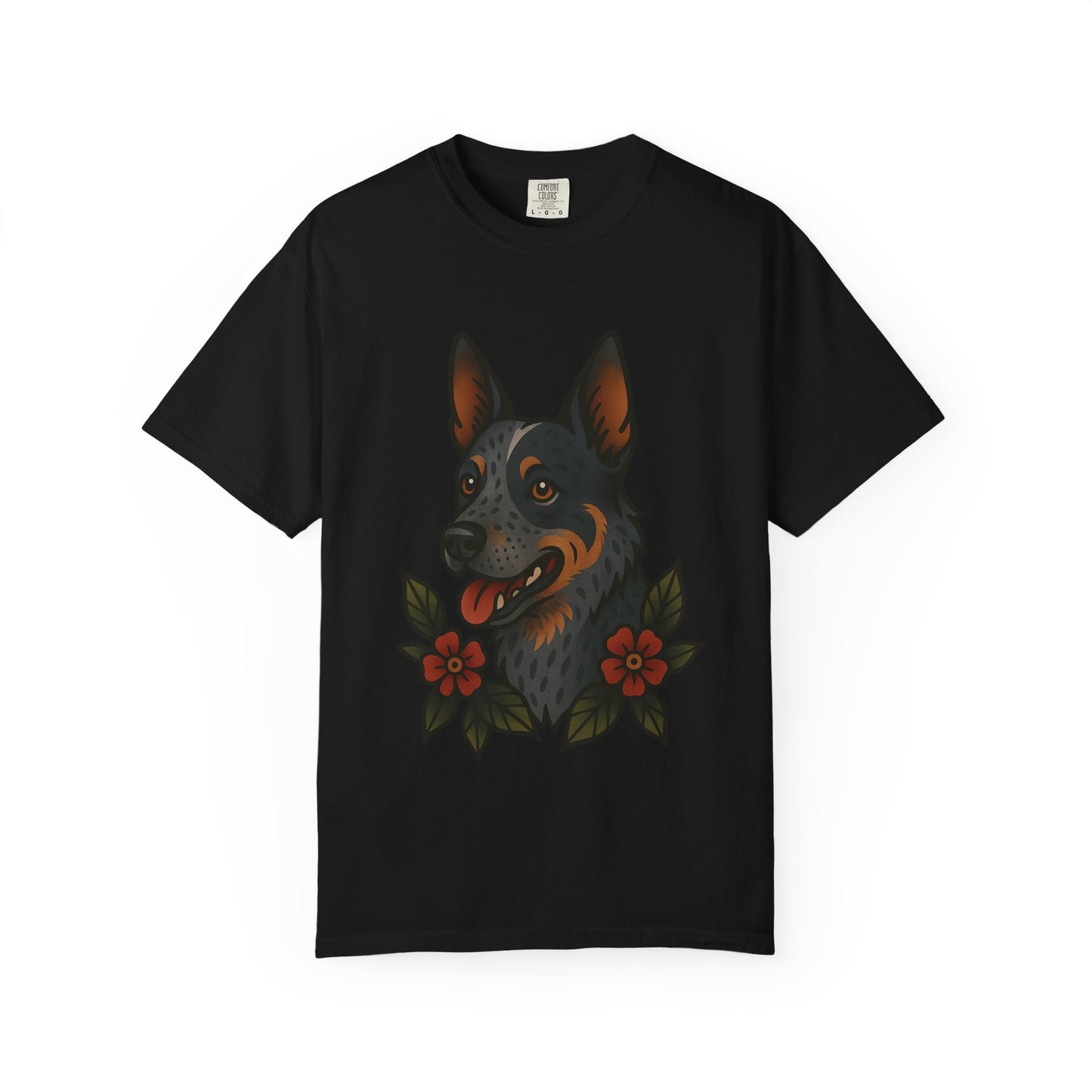 Australian Cattle Dog Floral Tattoo Tee – Comfort Colors Unisex Garment-Dyed T-Shirt