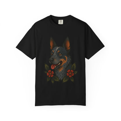 Australian Cattle Dog Floral Tattoo Tee – Comfort Colors Unisex Garment-Dyed T-Shirt
