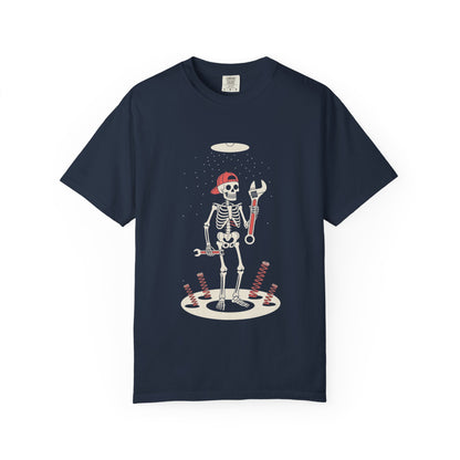 UFO Mechanic Skeleton Tee – Alien Abduction Fixer Shirt