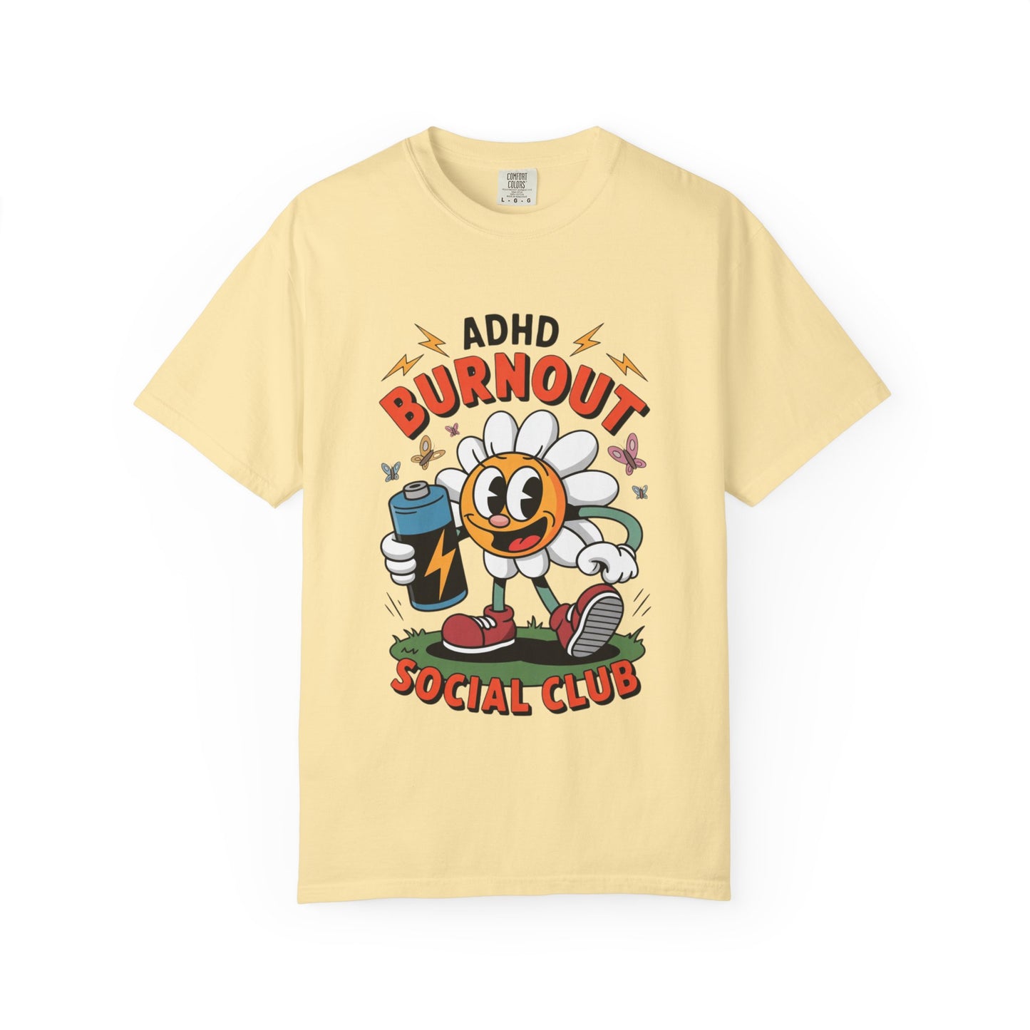 ADHD Burnout Social Club Tee – Funny Retro Flower Character Shirt