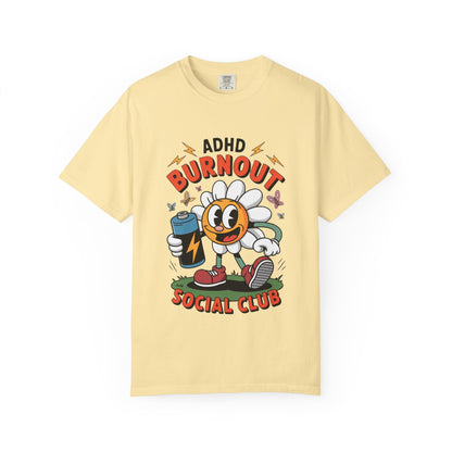 ADHD Burnout Social Club Tee – Funny Retro Flower Character Shirt