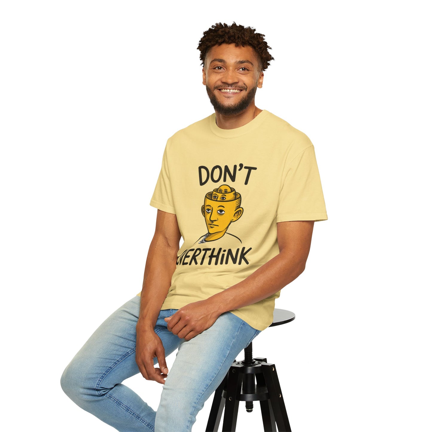 Don’t Overthink It Tee – Surreal Head Illustration Shirt