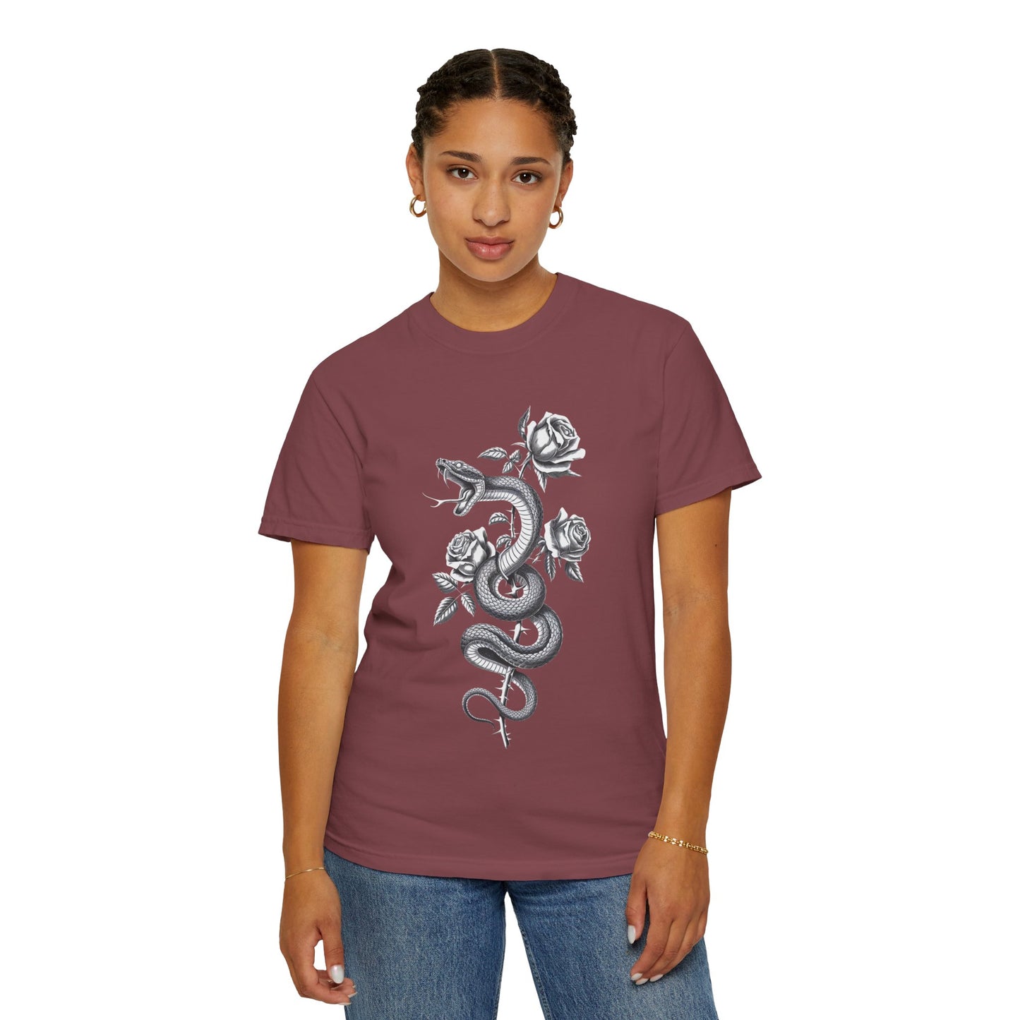 Snake and Rose Blackout Tee – Traditional Tattoo Art Shirt
