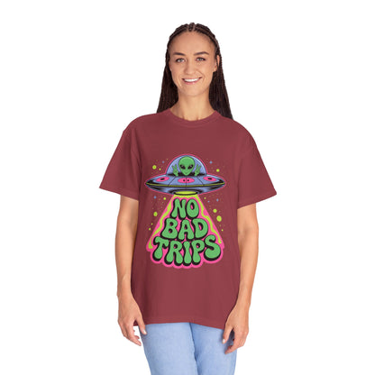 No Bad Trips Alien Tee – Psychedelic UFO Comfort Colors Shirt