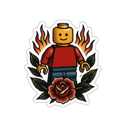 Lego-Inspired Flame Rose Sticker – Toy & Tattoo Mashup Vinyl Decal