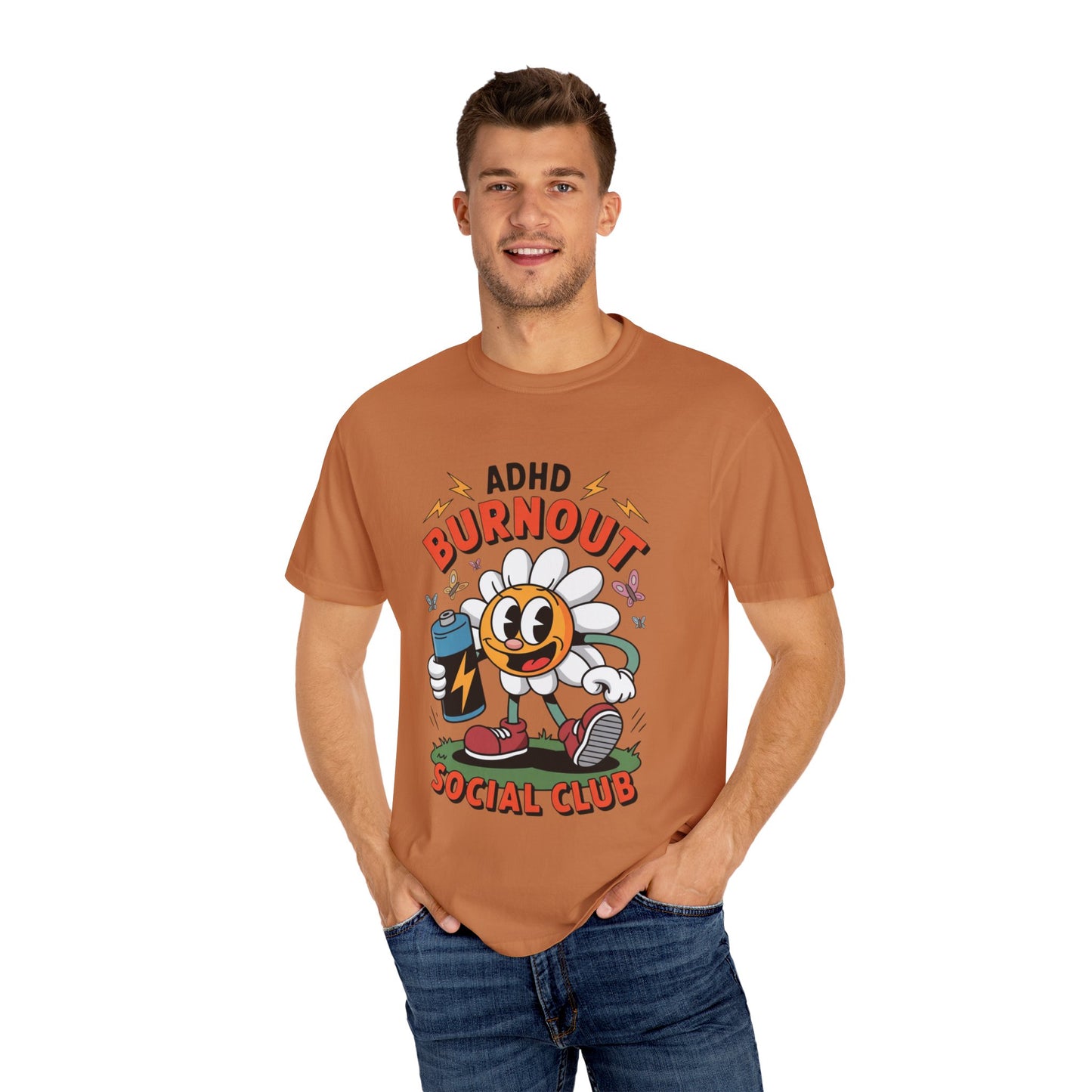 ADHD Burnout Social Club Tee – Funny Retro Flower Character Shirt