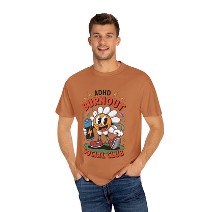 ADHD Burnout Social Club Tee – Funny Retro Flower Character Shirt
