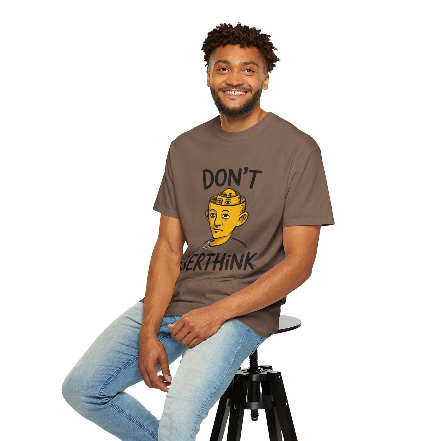 Don’t Overthink It Tee – Surreal Head Illustration Shirt