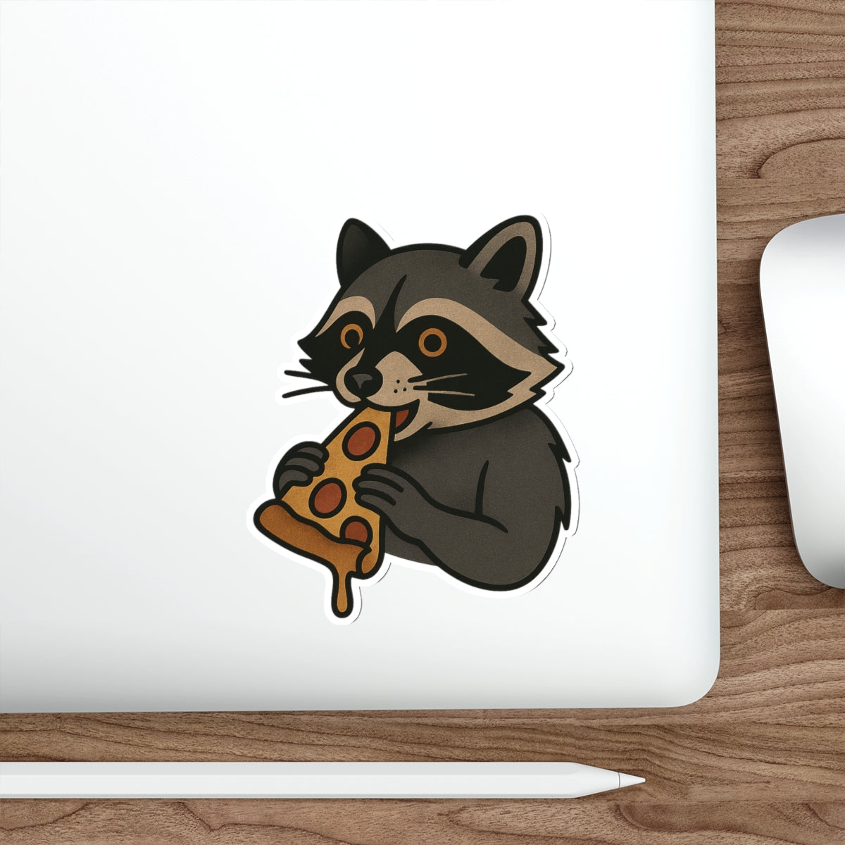 Pizza Raccoon Sticker – Mischievous Tattoo Style Vinyl Decal