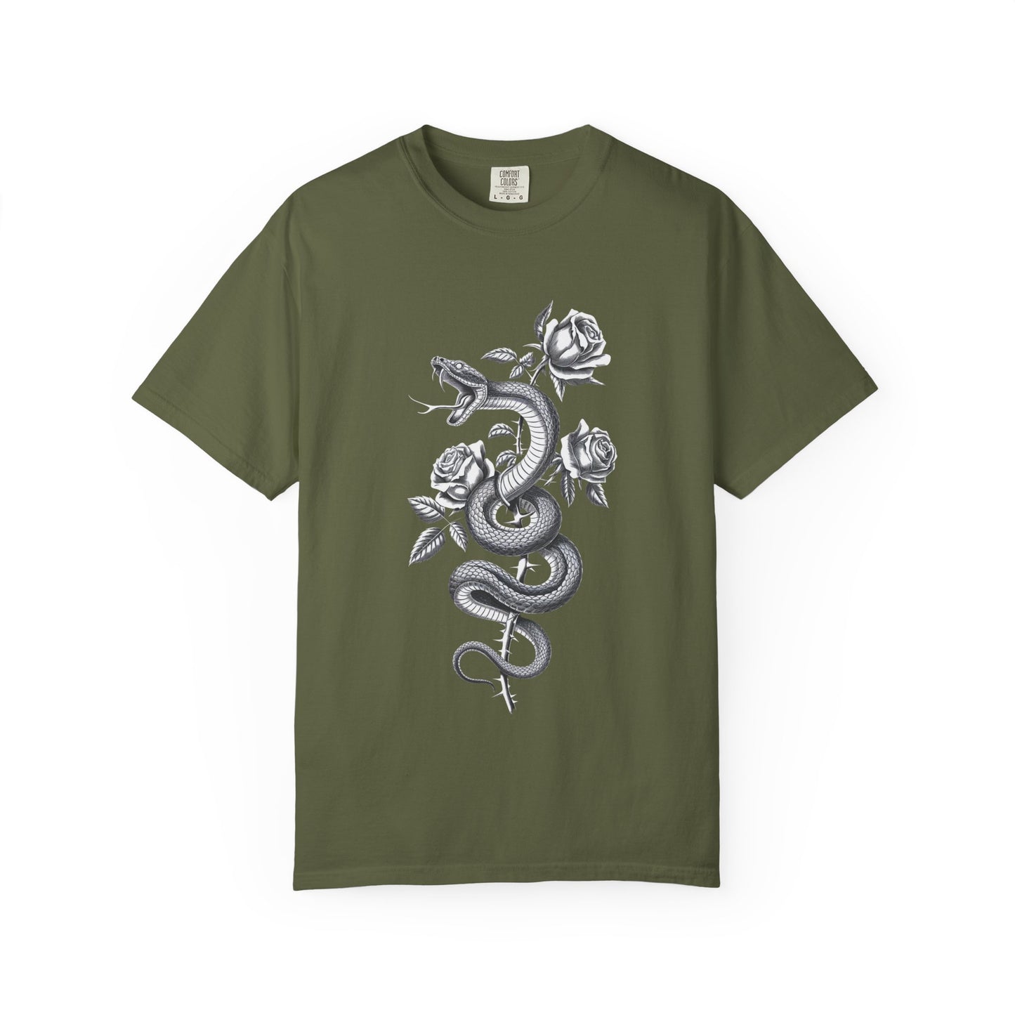 Snake and Rose Blackout Tee – Traditional Tattoo Art Shirt